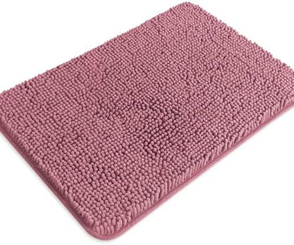Dusty Rose Bathroom Rugs – Absorbent and Washable Bath Mat, Non-Slip, Thick Soft Chenille Bath Rugs for Bathroom Floor, Shower, Sink - 17" x 24"