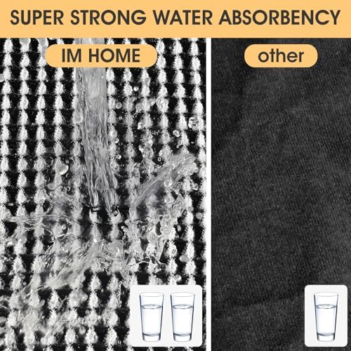IM HOME Waffle Bath Mat Black & Cream 32"x20", Boho Woven Modern Bath Mat Rugs, Absorbent Non Slip Bathroom Rugs, Soft Washable Bath Rugs with Tassels for Bedroom, Kitchen, Shower, Tub