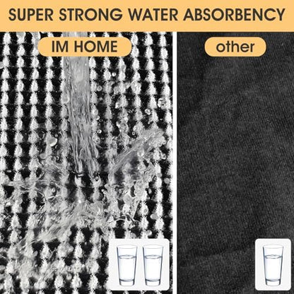 IM HOME Waffle Bath Mat Black & Cream 32"x20", Boho Woven Modern Bath Mat Rugs, Absorbent Non Slip Bathroom Rugs, Soft Washable Bath Rugs with Tassels for Bedroom, Kitchen, Shower, Tub