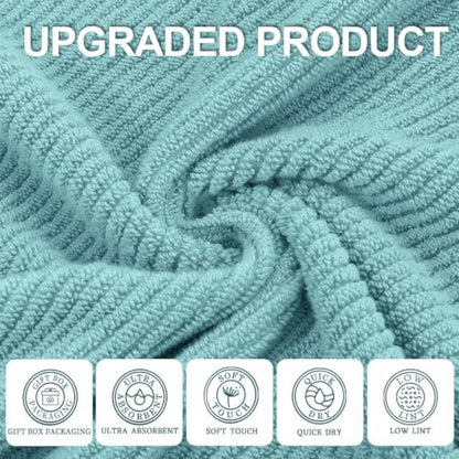 VOOVA & MOVAS 3PC Towel Set, 100% Cotton, Aqua Teal