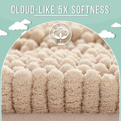 Yimobra Bathroom Rug Mat 32 x 20, Non Slip and Super Absorbent Bath Mat,Machine Washable Quick Dry,Ultra Plush Chenille Shower Rugs for Bathroom Floor Sink Tub and Shower Outside, Beige