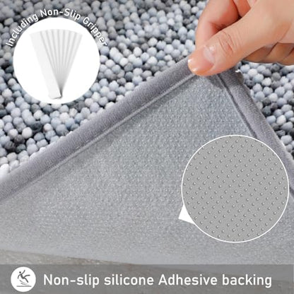 Yimobra Luxury Chenille U-Shaped Toilet Rug, Super Soft Shaggy Contour Bath Mat for Bathroom Floor, Fluffy, Water Absorbent, Non Slip, Machine Washable, Dry Quickly, 24''x 20'', Light Grey & Dark Grey