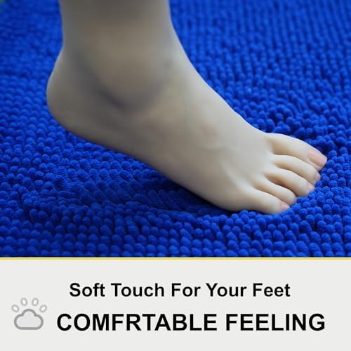 Bathroom Rugs Chenille 3-Piece Extra Soft and Absorbent Shag Bathroom Rugs, Machine Wash Mat, Strong PVC Non-Slip Underside, Plush Carpet Mats (Royal Blue)
