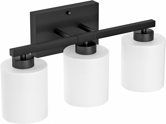 Honesorn Bathroom Light Fixtures Black, 3-Light Vanity Lights Over Mirror | Modern Bathroom Vanity Light, Frosted Shades, Bathroom Lights Over Mirror, E26 Socket (Bulbs Not Included)