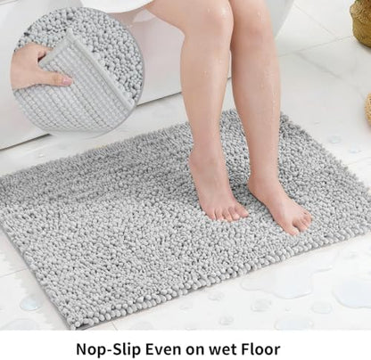 Disolla Small Bath Mat 17x24 Inch - Chenille Silver Bathroom Rug, Extra Soft Absorbent Plush Shaggy Bathmat, Non-Slip Machine Washable Floor Mat for Shower, Tub and Sink