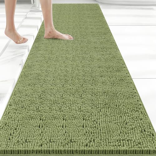 Bcoimo Bath Rug Mat,Sage Chenille High Absorbent Long Bathroom Runner Rugs
