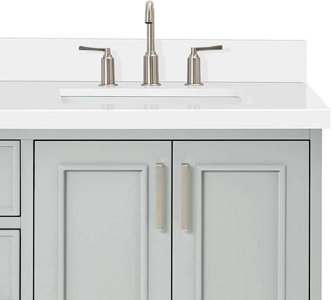 ARIEL Stafford 60-inch Bathroom Vanity with Sink,Solid Wood, 1.5-inch Pure White Quartz Countertop & Backsplash, Double Rectangular Porcelain Sink, 4 Soft Closing Doors, 6 Dovetail Drawers, Grey