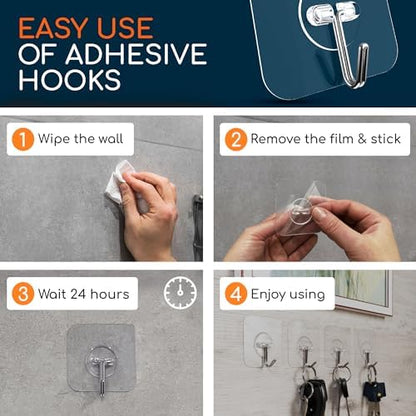 GLUIT Adhesive Wall Hooks for Hanging Heavy Duty 22 lbs Hooks for Walls No Damage, Towel Sticky Clear Hooks, Waterproof, Home, Bathroom, Kitchen, Office, and Outdoor, 40 Pack