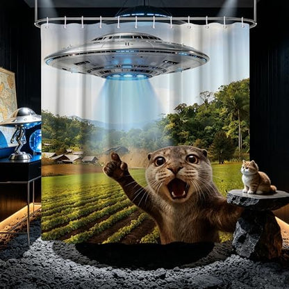 Extra Long 84 Inchs Shower Curtain Extra Tall Funny Otter XL Shower Unique Humorous Curtains for Large Bathroom Decor Sets, Waterproof Cloth Fabric with Hooks, 70 x 84 Inch