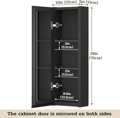 Spliceable Modular Bathroom Medicine Cabinet with Soft Close Doors with Glass on Both Sides, Reversible Wall Mounted Mirror (28" L x 10" W)