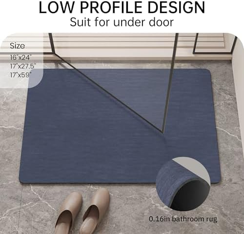 Mecko Bath Mat 24"x48",Ultra Thin Bathroom Rug fit Under Door Navy Blue