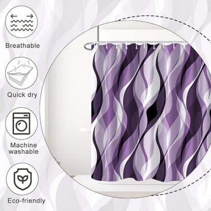 Purple Striped Shower Curtain Extra Wide 108x72 inch 18 Hooks