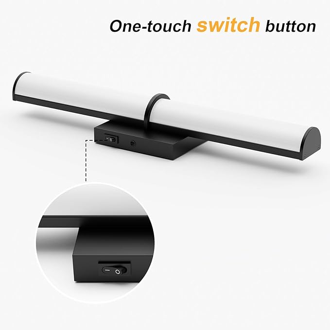 OOWOLF 17.3Inch Modern Black Vanity Light Fixture with Switch, 12W 5000K Led Bathroom Light Fixture Over Mirror, Hardwired Wall Light, 1200LM Vanity Light Bar for Mirror Bedroom Hallway Living Room
