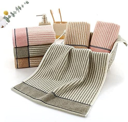 Pidada Hand Towels Set of 2 100% Cotton Striped Pattern Absorbent Soft Decorative Towel for Bathroom (Gray Brown)