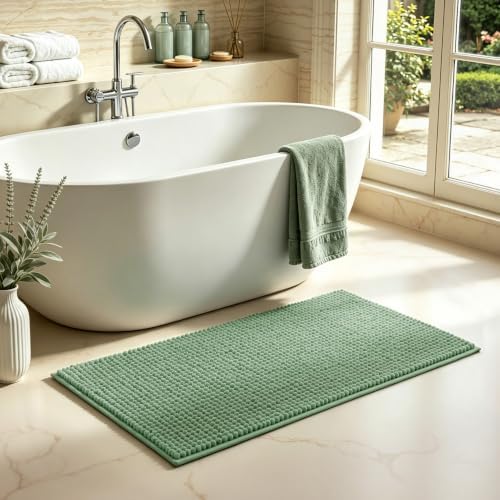 SUBRTEX Bathroom Rugs, 24" x 44" Chenille Bath Rug Soft Short Plush Bath Mat Soft Shower Mat Water Absorbent Shower Mat Quick Dry Machine Washable, Sage Green