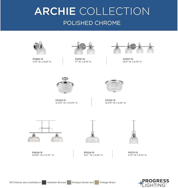 Progress Lighting 2-Light Clear Double Prismatic Glass Coastal Bath Vanity Light, Archie Collection, Indoor, P2991-15, Polished Chrome