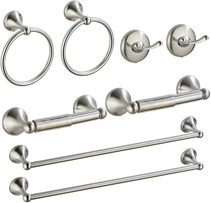 8 Piece Bathroom Accessory Set(Adjustable Towel Bar, Towel Ring, Toilet Paper Holder,Towel Hook), Wall Mounted Bathroom Hardware Accessories Set,Brushed Nickel