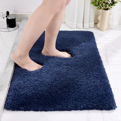 Disolla Navy Bathroom Rug 20x32 - Non-Slip Plush Thick Bath Mat, Highly Absorbent & Ultra Soft Fluffy Floor Mat, Machine Washable for Shower and Tub