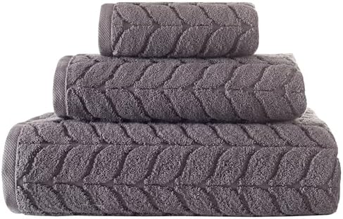 BAGNO MILANO Turkish Cotton Bath Towels, Hand Towels - Soft Plush Jacquard Collection Luxury Towels Set (Grey, Towel Set of 3)