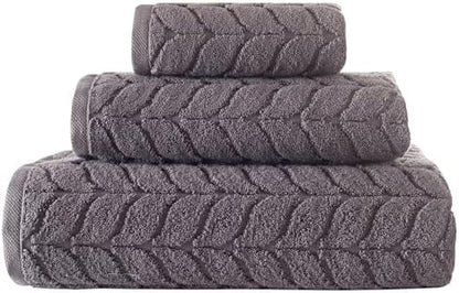 BAGNO MILANO Turkish Cotton Bath Towels, Hand Towels - Soft Plush Jacquard Collection Luxury Towels Set (Grey, Towel Set of 3)