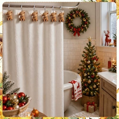 Xuhal 12 Pcs Highland Cow Shower Curtain Hooks Rustic Farmhouse Bathroom