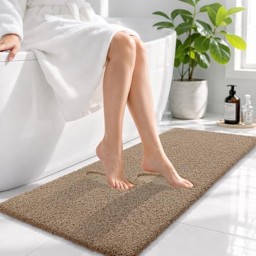 OLANLY Microfiber Bathroom Runner Rugs 47x17, Soft Bath Mat, Dark Beige