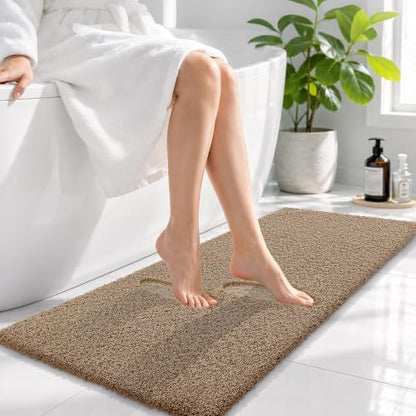 OLANLY Microfiber Bathroom Runner Rugs 47x17, Soft Bath Mat, Dark Beige
