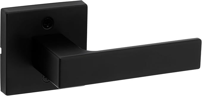Kwikset Singapore Dummy Door Handle, Single Sided Lever for Closets, French Double Doors, and Pantry, Matte Black Non-Turning Reversible Interior Push/Pull Lever, with Microban Protection