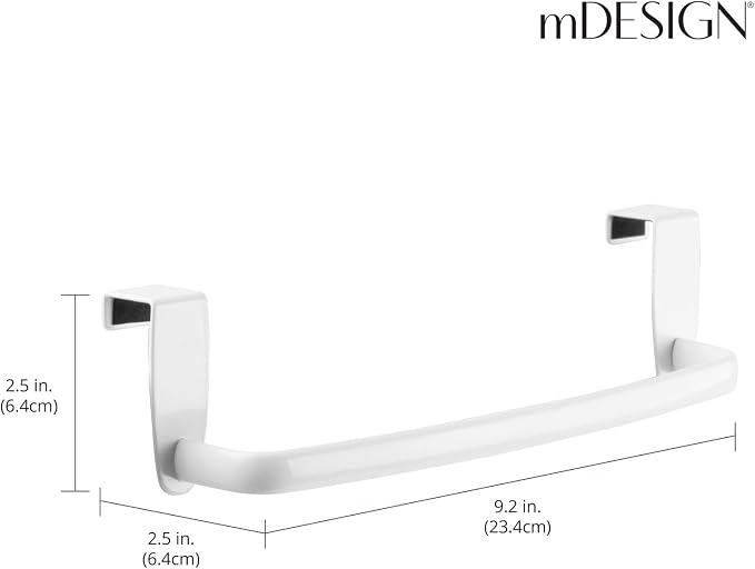 mDesign Steel Metal Wire Over Cabinet Towel Rack Storage Organizer - Hang on Cabinet or Door - Towel Bar Holder for Kitchen - Holds Hand Towels, Washcloths - Spira Collection - White