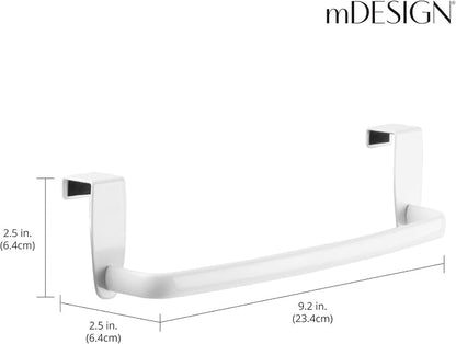 mDesign Steel Metal Wire Over Cabinet Towel Rack Storage Organizer - Hang on Cabinet or Door - Towel Bar Holder for Kitchen - Holds Hand Towels, Washcloths - Spira Collection - White