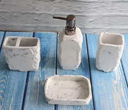 Hymmah Marble Bathroom Accessories Set,Marble Design Toothbrush Holder,Farmhouse Bathroom Decor,4 Pcs Resin Gift Set Apartment Necessities, Contain Toothbrush Cup,Soap Dispenser,Soap Dish,Tumbler