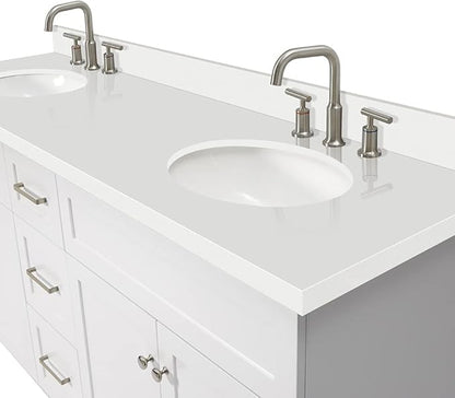 ARIEL Hamlet 72-inch Bathroom Vanity with Sink,Solid Wood, 1.5-inch Pure White Quartz Countertop & Backsplash, Double Oval Porcelain Sink, 4 Soft Closing Doors, 3 Dovetail Drawers, White