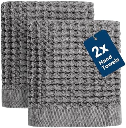ONSEN Supima® Waffle Hand Towels, Quick Dry Lint Free 100% USA Cotton, Lightweight Absorbent Hand Towel Set, 16x30 in (Cinder Grey, Hand Towel 2-Pack)