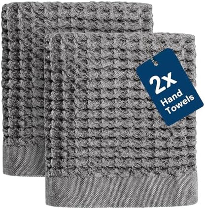 ONSEN Supima® Waffle Hand Towels, Quick Dry Lint Free 100% USA Cotton, Lightweight Absorbent Hand Towel Set, 16x30 in (Cinder Grey, Hand Towel 2-Pack)
