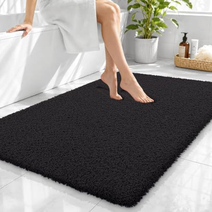 OLANLY Microfiber Large Bathroom Rugs 40x32, Soft Absorbent Bath Mat, Black