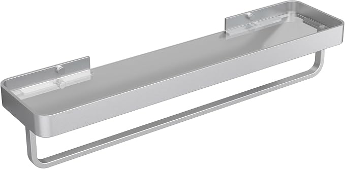 20 Inch Long Floating Bathroom Shelf with Towel Bar, Clear Tempered Glass Wall Shelf for Bathroom Storage Organizer, Matte Silver