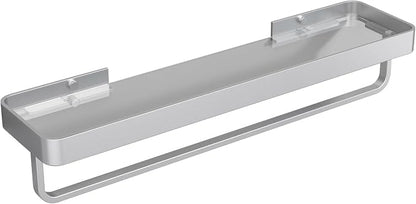 20 Inch Long Floating Bathroom Shelf with Towel Bar, Clear Tempered Glass Wall Shelf for Bathroom Storage Organizer, Matte Silver