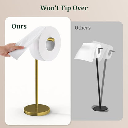 Brushed Gold Toilet Paper Holder Stand Free Standing Tissue Roll Holder | Freestanding Toilet Paper Stand Storage for Bathroom 304 Stainless Steel Rustproof for 4 Rolls(Fits All Rolls) by Evolvegoods