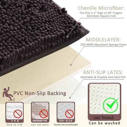Bathroom Rugs Sets 3 Piece Non Slip,Bath Rugs with PVC Backing Bath Carpet,Bathroom Rug Washable,Absorbent,Plush Carpet Mats,Bath Mats for Bedroom, Kitchen,Tub,Home Decor（ Coffee）
