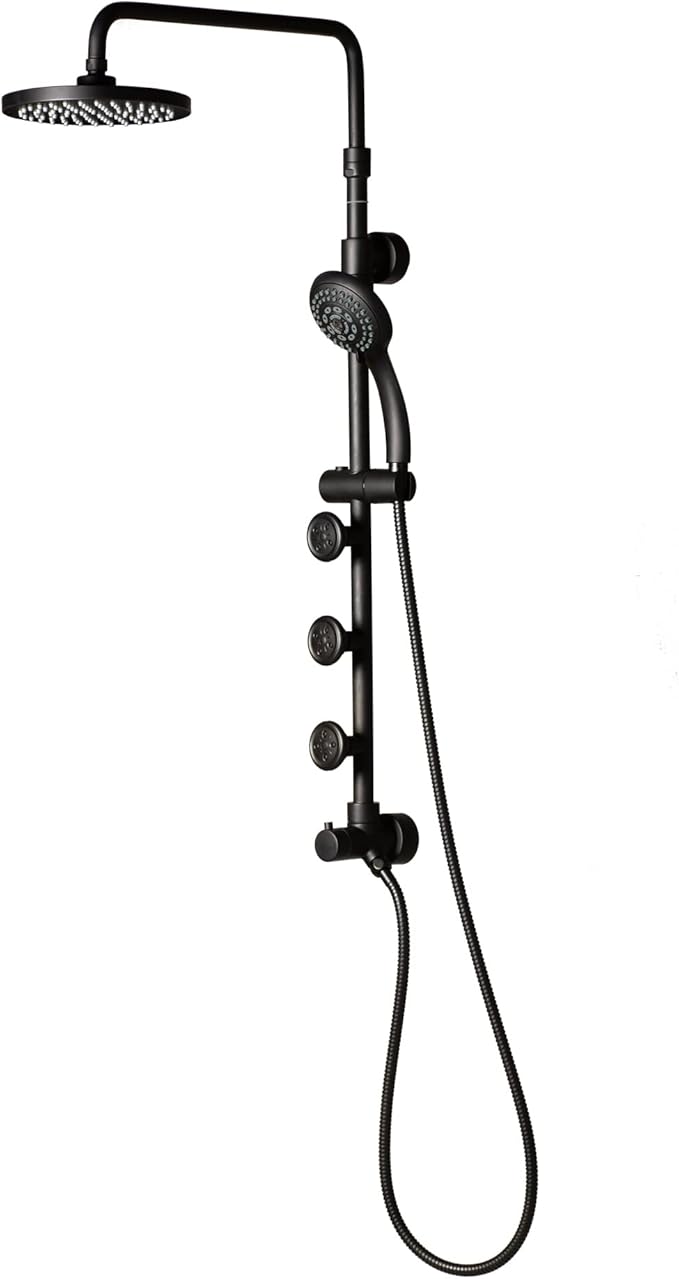 Lanikai Rain Shower Head with Handheld Spray Combo - 1028-MB-1.8GPM, Matte Black - 8" Rain Showerhead with Handheld Sprayer, 3 Spray Jets, 5-Function Rainfall Shower Head with Hose, 1.8 GPM