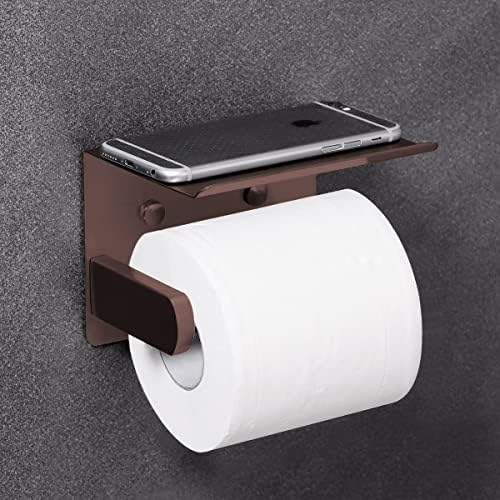 VAEHOLD Self Adhesive Toilet Paper Holder with Phone Shelf Stainless Steel Wall Mounted Toilet Paper Roll Holder - Rustproof and Bathroom Washroom Tissue Roll Holder with Shelf - Red Copper