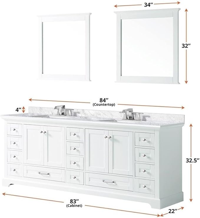 Dukes 84 in. W x 22 in. D White Double Bath Vanity