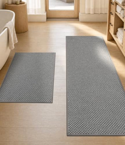 YIHOUSE Light Grey Bathroom Rugs Sets 2 Pieces,Thin Bath Mat Quick Dry