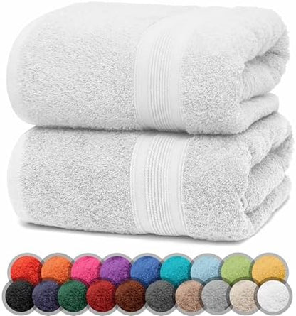 Pack of 2 Bath Towels - 100% Cotton, 500 g/m² - Soft, Absorbent & Durable - for Home, Sauna & Travel - 27x54 in (White)