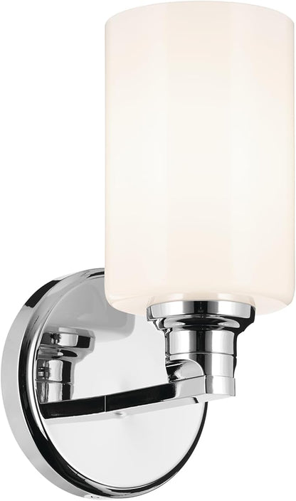 Kichler Gioe 5" 1-Light Wall Sconce with Opal Glass in Chrome, Damp Rated, for Powder Room, Bathroom, Kitchen, Hallway, Bedroom, Fireplace, (5" W x 9.5" H), 55224CH