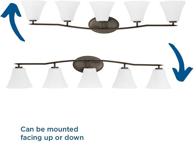 Progress Lighting P2016-20W Bravo Collection Etched Glass Modern Bath Vanity Light, 5-Light, Antique Bronze