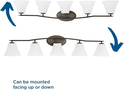 Progress Lighting P2016-20W Bravo Collection Etched Glass Modern Bath Vanity Light, 5-Light, Antique Bronze
