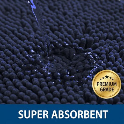 Bathroom Rugs Sets 2 Piece,Super Absorbent Chenille Bath Mats and U-Shaped Toilet Rug,Strong PVC Non Slip Backing,Microfiber Washable Dry Quickly Bath Mats for Bathroom(20"x32"+20"x20"U,Navy Blue)