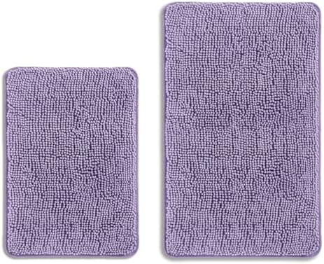 Lavender Bathroom Rugs Sets 2 Piece – Absorbent and Washable Bath Mat, Non-Slip, Thick Soft Chenille Bath Rugs for Bathroom Floor, Shower, Sink - 17" x 24"+20" x 32"