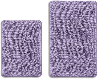 Lavender Bathroom Rugs Sets 2 Piece – Absorbent and Washable Bath Mat, Non-Slip, Thick Soft Chenille Bath Rugs for Bathroom Floor, Shower, Sink - 17" x 24"+20" x 32"